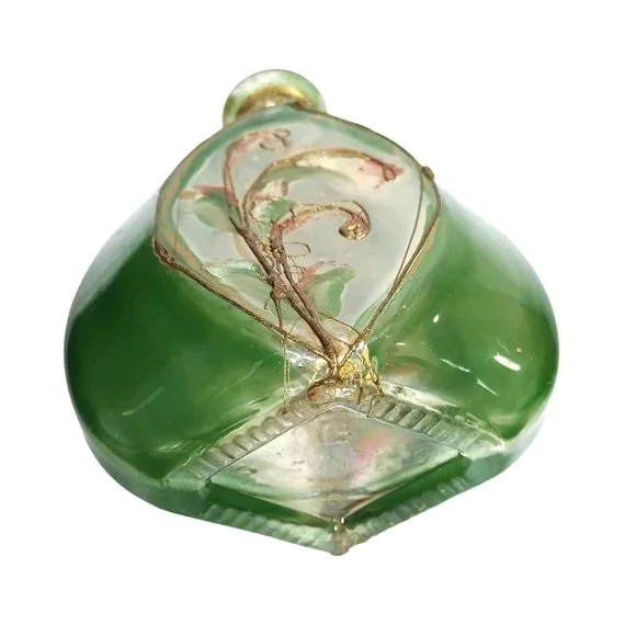 Antique French Glass Perfume Bottle Poss. Daum Nancy Jade Green 24k Gold Vintage - Picture 7 of 13